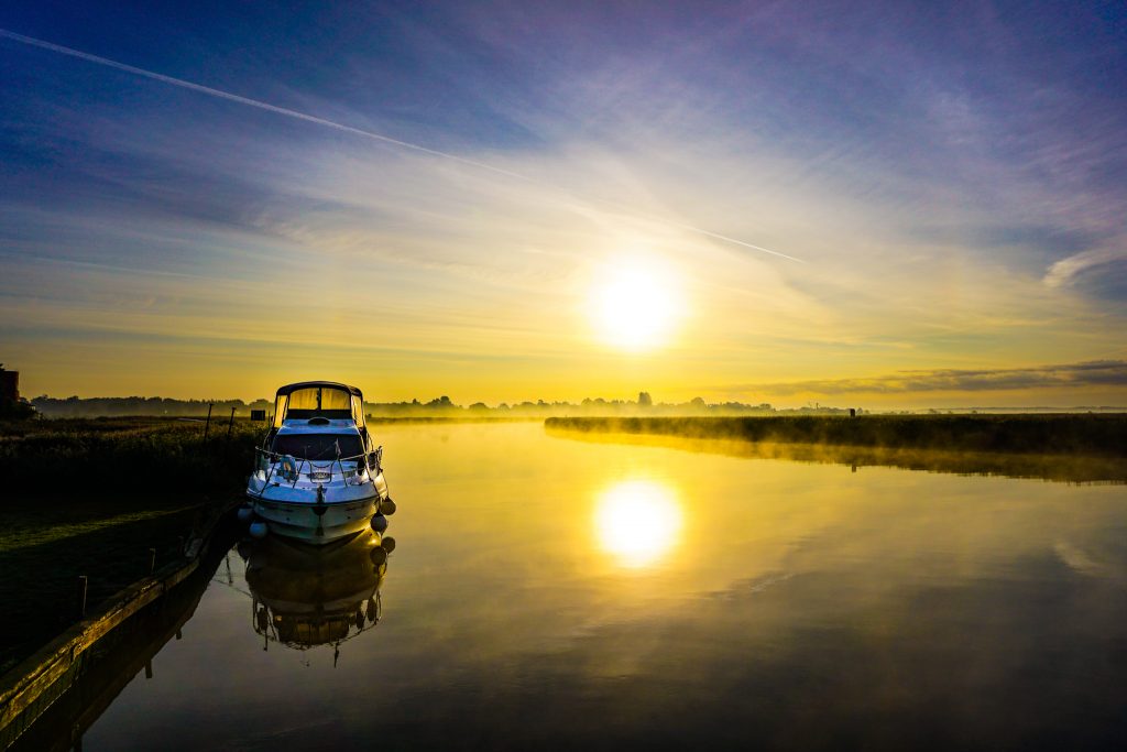 Early sunrise over a canal.
